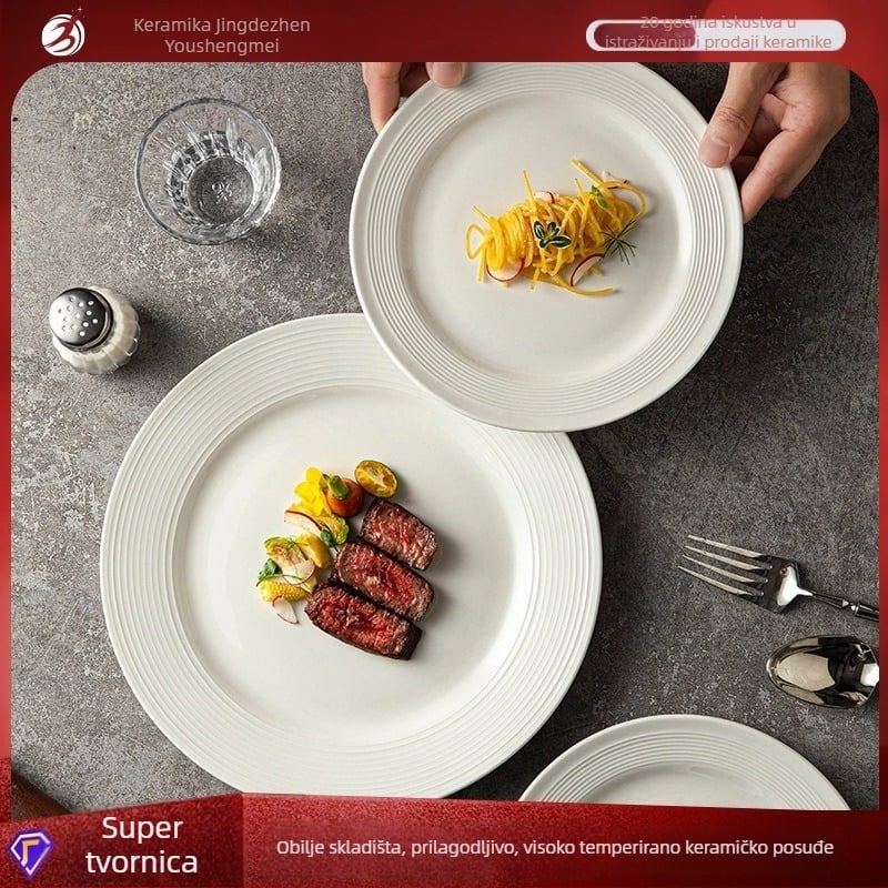 Keramički tanjur za večeru, okrugli, jedne boje, moderni minimalistički stil, pogodan za mikrovalnu pećnicu