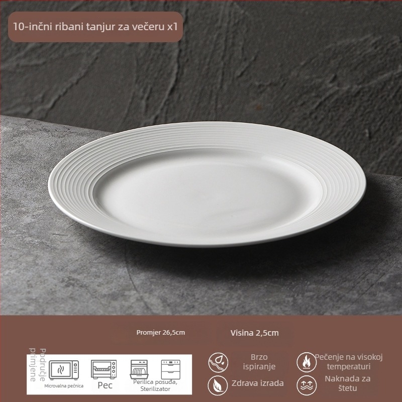 Keramički tanjur za večeru, okrugli, jedne boje, moderni minimalistički stil, pogodan za mikrovalnu pećnicu
