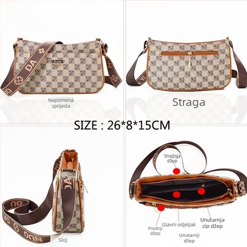 OUNUODA Crossbody torba sa širokim remenom, PVC, horizontalni kvadratni oblik, zatvarač, poliester podstava