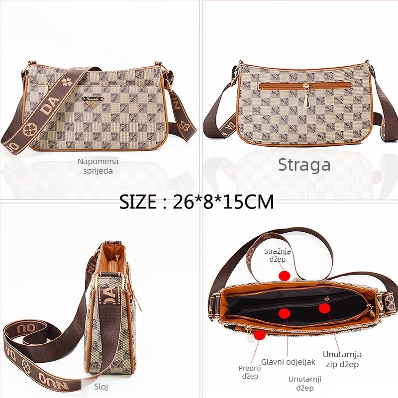 OUNUODA Crossbody torba sa širokim remenom, PVC, horizontalni kvadratni oblik, zatvarač, poliester podstava