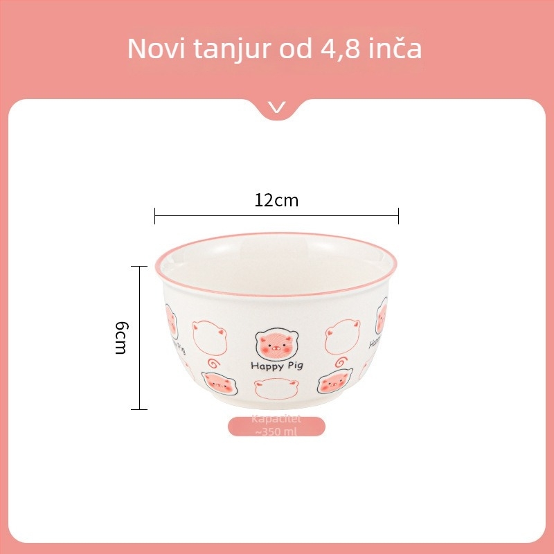 Porcelanska zdjela s crtanim svinjicom za djecu, okrugla, pogodna za mikrovalnu