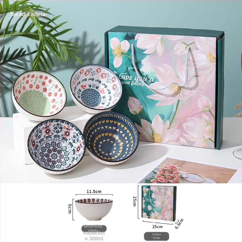 Japanski stil porcelanski set posuđa s zdjelicama s lotosom i štapićima za jelo, mikrovalna kompatibilan, pod glazurom, više uzoraka, prilagodljiv logo