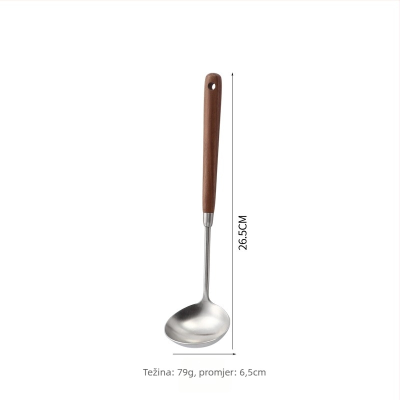 Špatula za kuhanje od nehrđajućeg čelika s drvenom drškom, protuklizna, otporna na visoke temperature, kompatibilna s non-stick posuđem