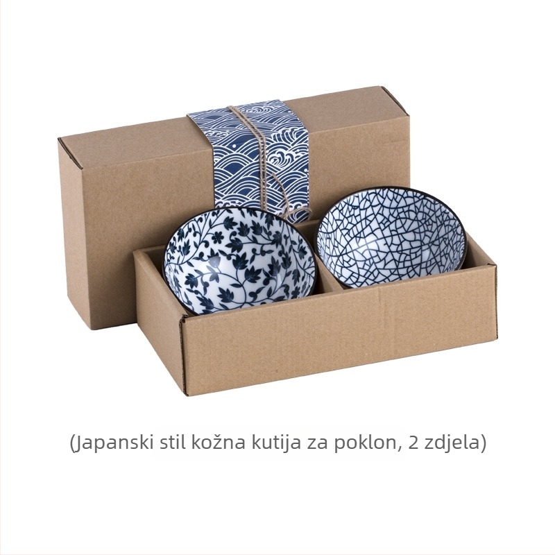 Japanski stil porcelanski set zdjela i štapići u darovnoj kutiji, okrugli oblik s cvjetnim uzorkom pod glazurom, mikrovalna sigurnost, otisak loga i prilagodba.
