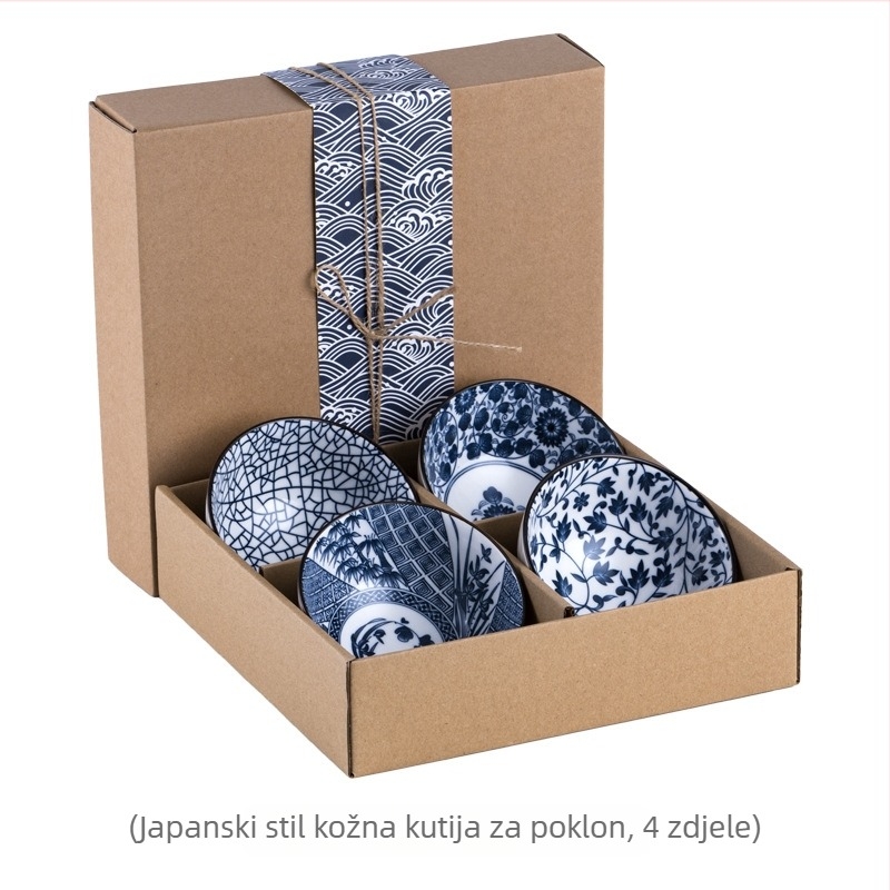 Japanski stil porcelanski set zdjela i štapići u darovnoj kutiji, okrugli oblik s cvjetnim uzorkom pod glazurom, mikrovalna sigurnost, otisak loga i prilagodba.