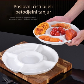 Porcelanska ploča, okrugla, jednobojna, moderni minimalistički stil, pogodna za mikrovalnu pećnicu, s logom.