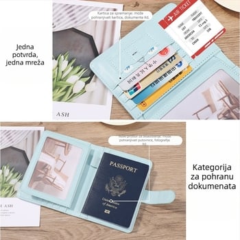 PU kožni držač za putovnicu s geometrijskim uzorkom, višestruki pretinci za kartice, Xiangmo, gradski stil jednostavnosti