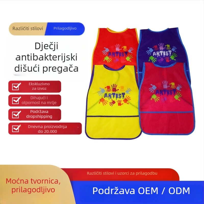 Dječja vodootporna pregača s dugim rukavima i ručno nacrtanim uzorkom, od poliestera, jednake veličine, za uzrast 3–8 godina