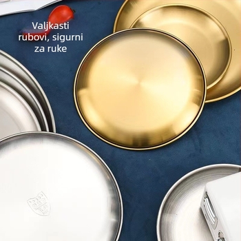 Disk od nehrđajućeg čelika, korejskog stila okrugli tanjur, kompatibilan s mikrovalnom pećnicom, ispis logotipa i prilagodba