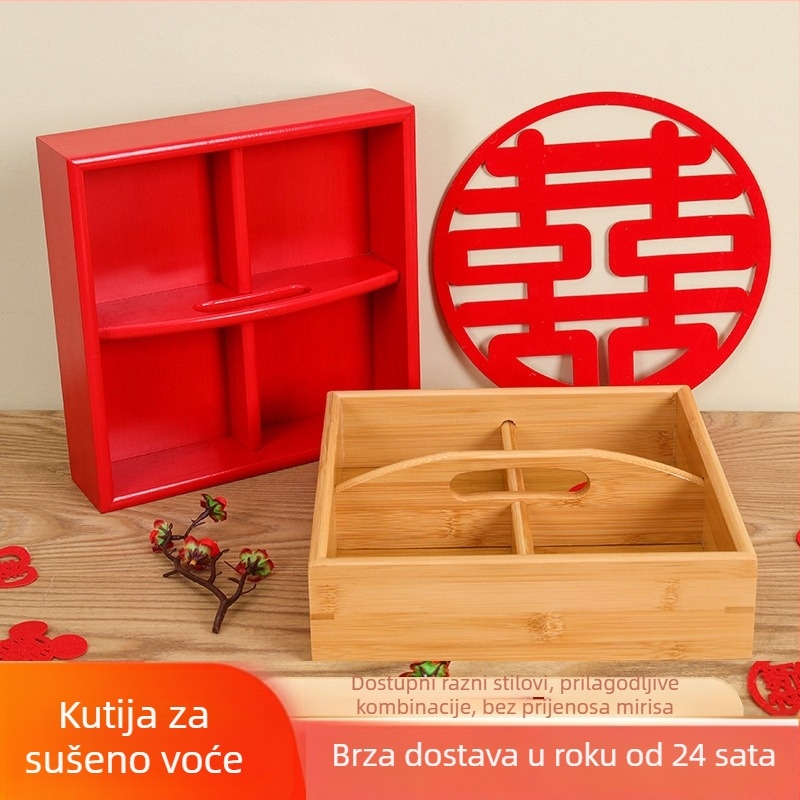 Tanjur za sušenu voće od bambusa i drva, četverostruko mrežasti dizajn, kineski stil, brend Duomei Wood Industry, ljeto 2021