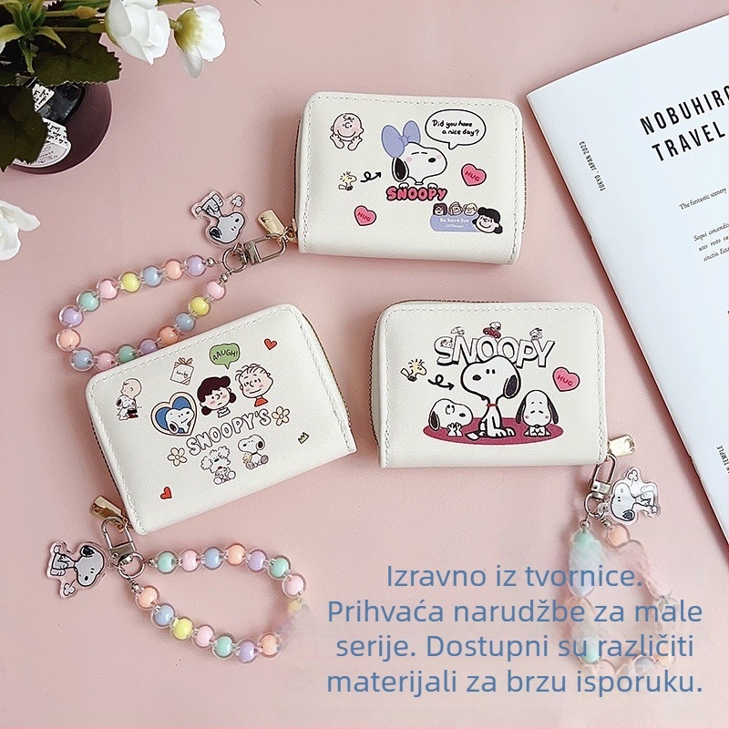 Snoopy novčanik za kartice s višestrukim pretincima — PU materijal, animirani crtić uzorak, ultra lagan s proširenjem, kampus stil, ljeto 2024