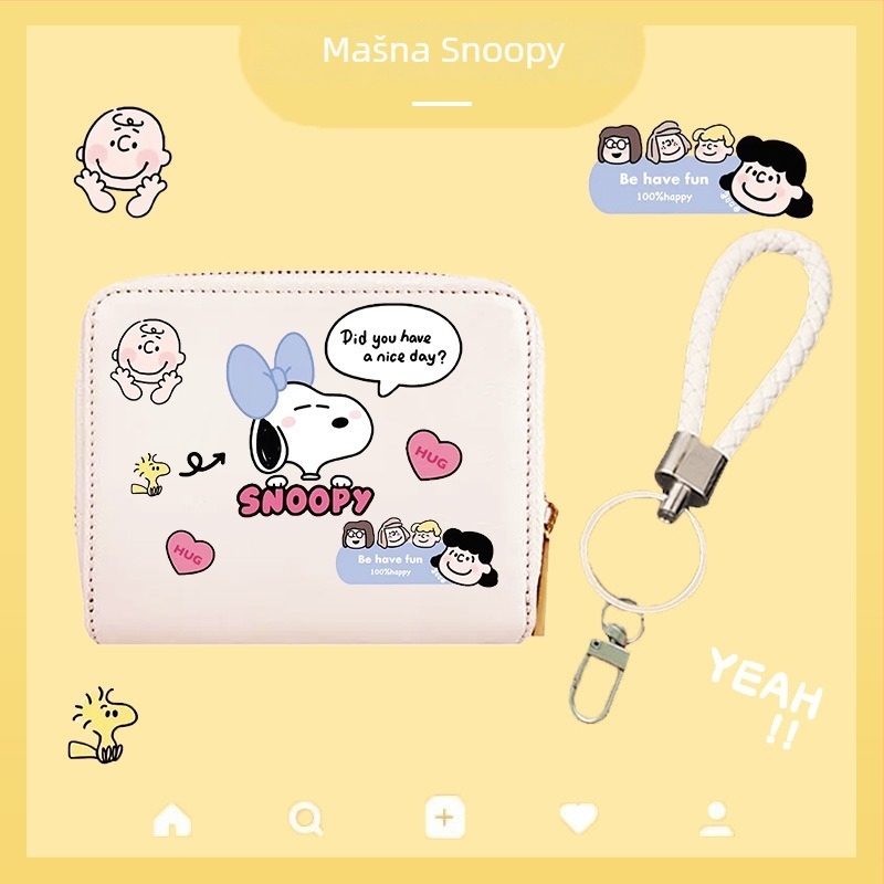 Snoopy novčanik za kartice s višestrukim pretincima — PU materijal, animirani crtić uzorak, ultra lagan s proširenjem, kampus stil, ljeto 2024