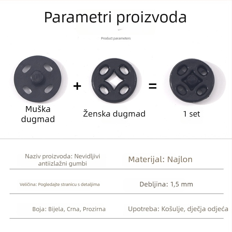 Nylon skrivene kopče za kapute, jakne i dječju odjeću – nevidljiva kopča, anti-izlaganje, Xiangyu