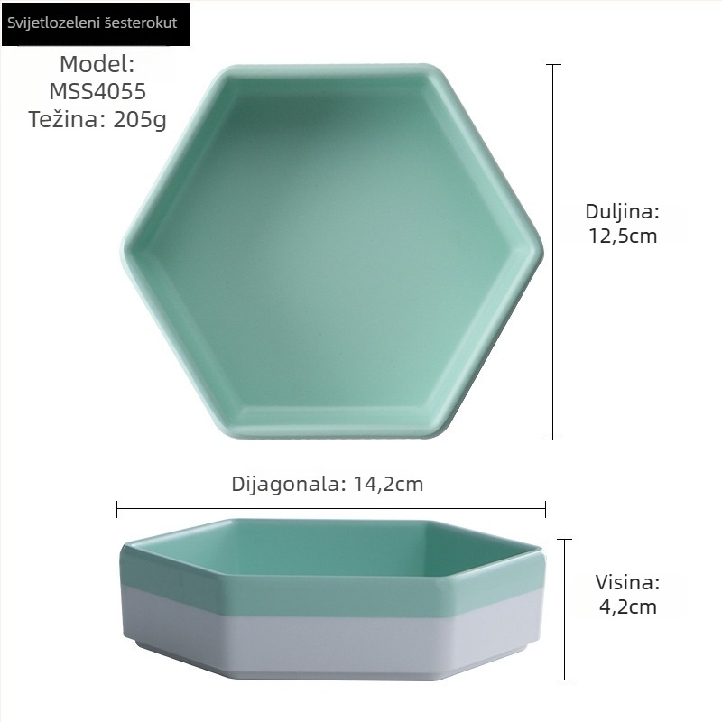 Melamin set za sushi tanjur, heksagonalni nepravilni oblik, mogućnost logotipa, podglazurna završna obrada, premium kvaliteta