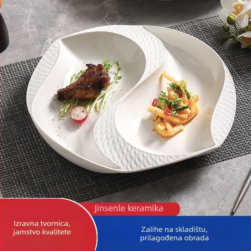 Porcelanski tanjur za jelo, nepravilnog oblika, podglazirana površina, mikrovalna sigurna, mogućnost logotipa