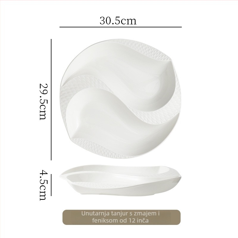 Porcelanski tanjur za jelo, nepravilnog oblika, podglazirana površina, mikrovalna sigurna, mogućnost logotipa