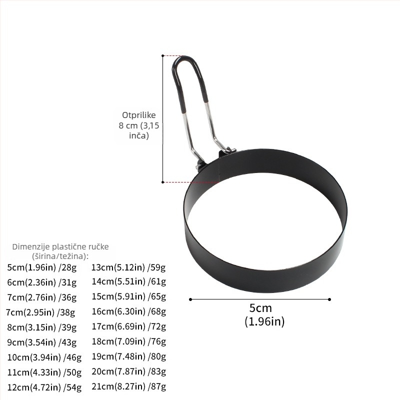 Nehrđajući čelični kuhalo za omletu s preklopnim ručkom protiv opeklina, premaz protiv lijepljenja, okrugla forma za omletu i burger pljeskavice