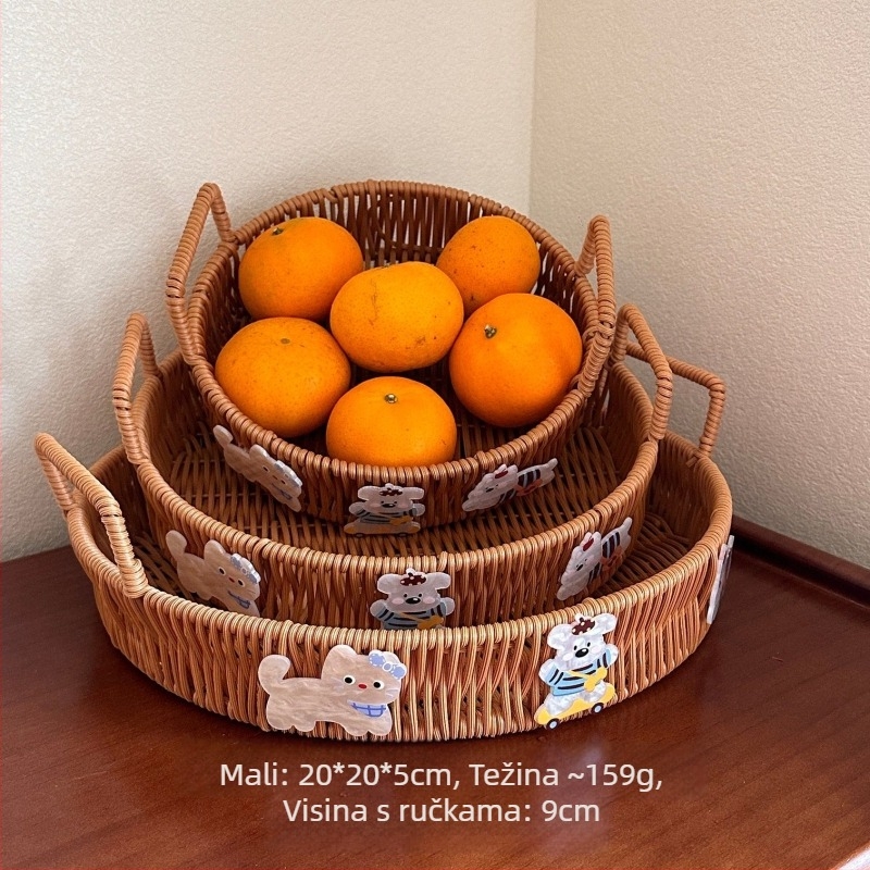 Koš od ratana – košara za kupovinu/nošenje tanjura, model 1, vintage stil, za uredske potrebe, voće i povrće