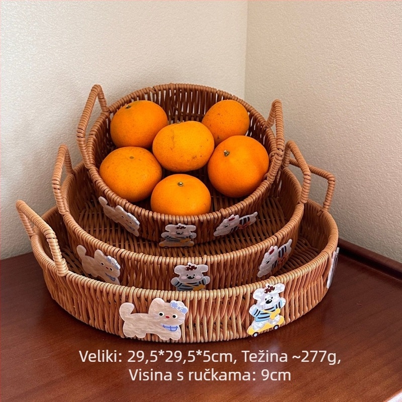 Koš od ratana – košara za kupovinu/nošenje tanjura, model 1, vintage stil, za uredske potrebe, voće i povrće