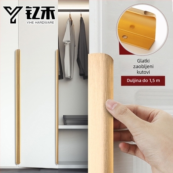 Skrivena ručka za vrata ormarića, crna, moderan minimalistički stil, duga ručka s jedne strane, bez bušenja