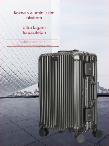 Kovčeg velike kapacitete s aluminijskim okvirom, PC materijal, TSA zaključavanje na lozinku, univerzalni kotači, težina 3,5 kg