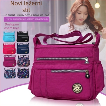 Nylon crossbody torba za žene – nylon podstava, zatvarač, vodoravni kvadratni oblik, unutarnji džep sa zipom (jesen 2023)
