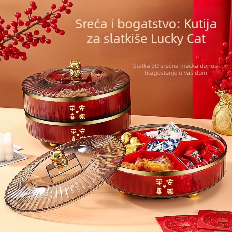 Okrećući tanjur voća s likom srećne mačke – plastika; Marka Undertaking; Stil: Novi kineski stil; Kvaliteta: Prvoklasna (Materijal: plastika; Marka: Undertaking; Stil: Novi kineski stil; Kategorija: tanjur voća; Kvaliteta: Prvoklasna)