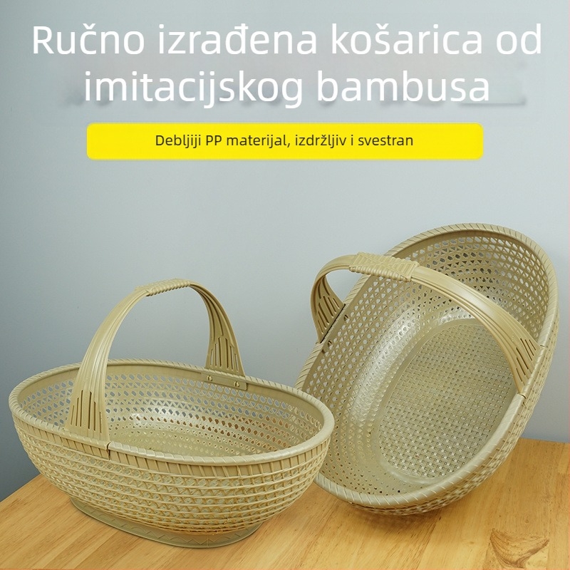 Plastični koš za voće i povrće s imitacijom ratana, prijenosni, za kućnu upotrebu, INS stil, šifra proizvoda Tx2hhsaz