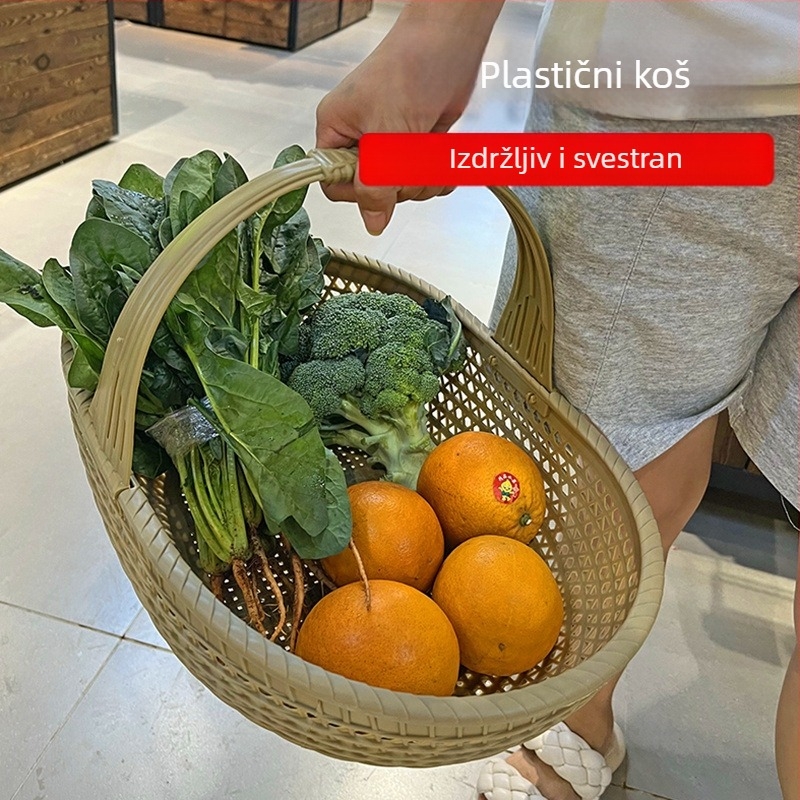 Plastični koš za voće i povrće s imitacijom ratana, prijenosni, za kućnu upotrebu, INS stil, šifra proizvoda Tx2hhsaz