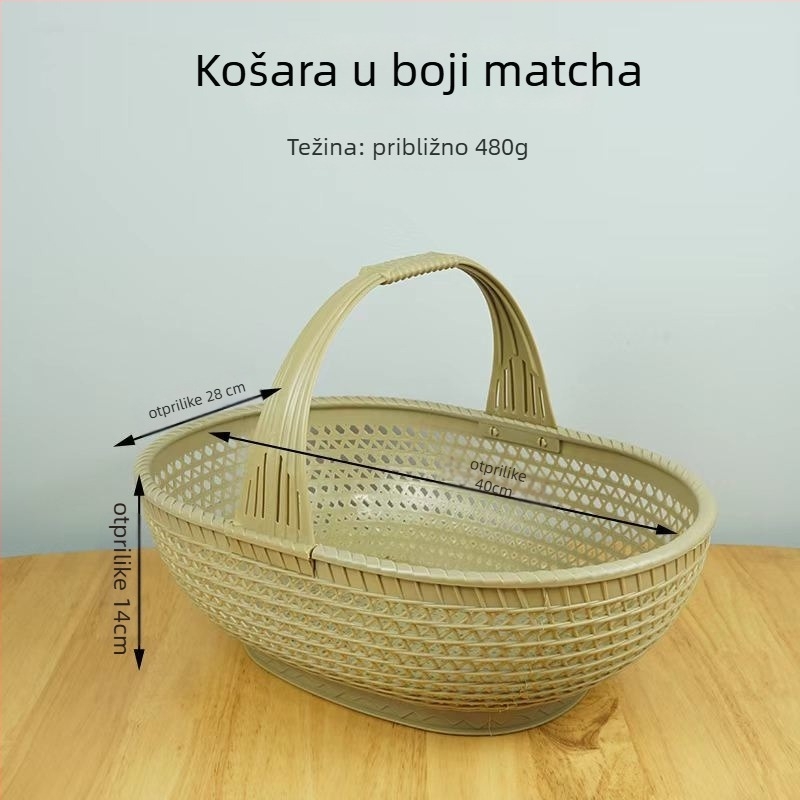 Plastični koš za voće i povrće s imitacijom ratana, prijenosni, za kućnu upotrebu, INS stil, šifra proizvoda Tx2hhsaz