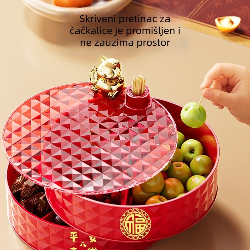 Višeslojni okretni pladanj za voće s spremnikom za voće, grickalice i suho voće, za dnevni boravak
