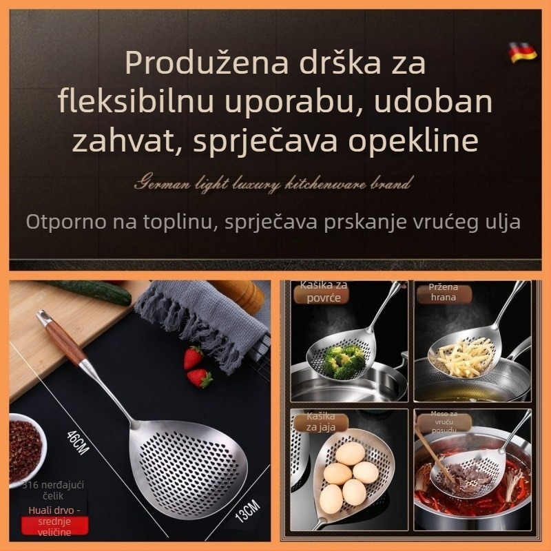 Skimmer od nehrđajućeg čelika 316 za rezance, mrežasto cjedilo za vodu i ulje, kuhinjski mrežasti skimmer, deblji, širi i veći