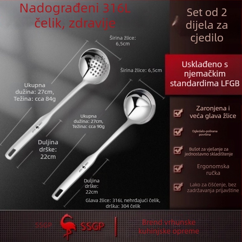 Žlica za juhu od nehrđajućeg čelika 316, prehrambena kvaliteta, duga drška, protiv opeklina