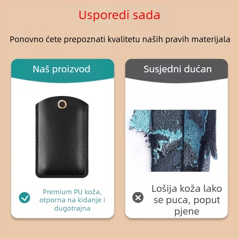 Držač kartica kontrole pristupa, kapljastog oblika, od prave kože, integrirani lanac ključeva, za kartice pristupa vratima i lifta