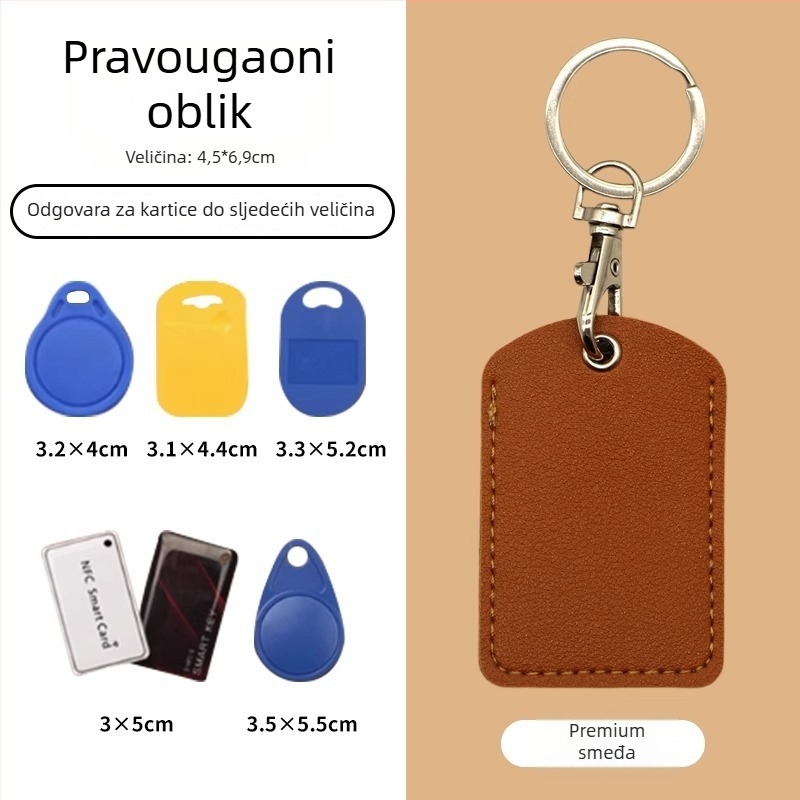 Držač kartica kontrole pristupa, kapljastog oblika, od prave kože, integrirani lanac ključeva, za kartice pristupa vratima i lifta