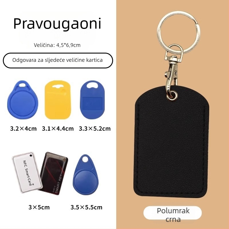 Držač kartica kontrole pristupa, kapljastog oblika, od prave kože, integrirani lanac ključeva, za kartice pristupa vratima i lifta