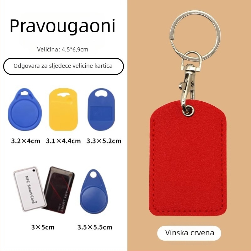 Držač kartica kontrole pristupa, kapljastog oblika, od prave kože, integrirani lanac ključeva, za kartice pristupa vratima i lifta