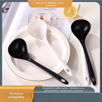 Deblja plastična žlica za juhu s dugim drškom — PP materijal, za odrasle, moderan minimalistički stil, moguć tisak logotipa, prilagodba dostupna