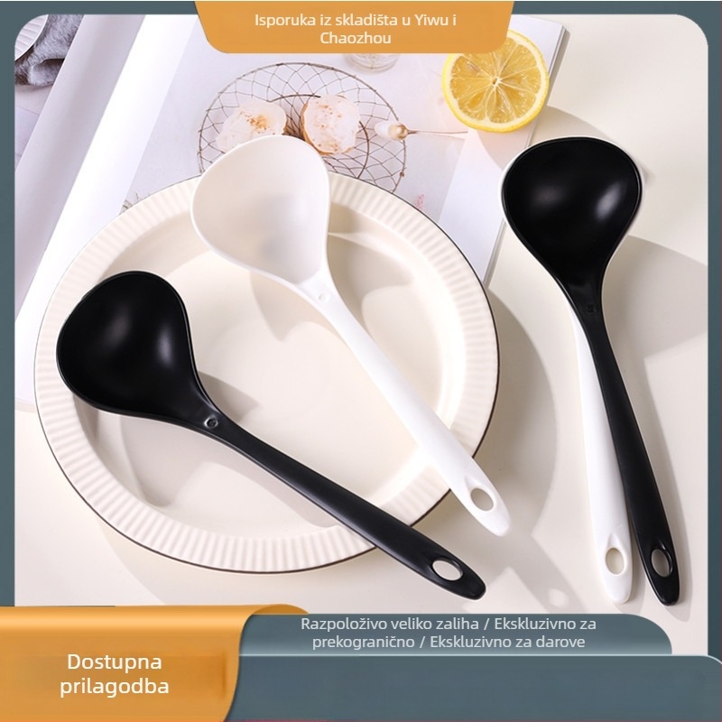 Deblja plastična žlica za juhu s dugim drškom — PP materijal, za odrasle, moderan minimalistički stil, moguć tisak logotipa, prilagodba dostupna