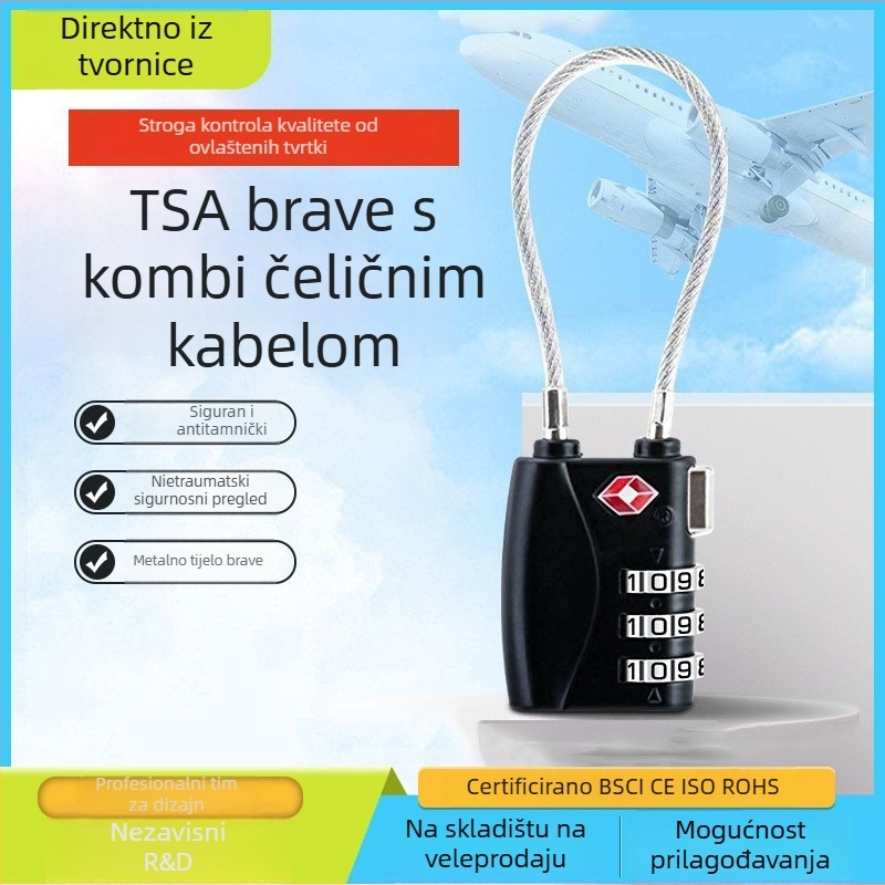 TSA bravica za prtljagu s tijelom od cink legure, model TSA719/TSA526, tip numeričke kombinacije, debljina zaključne šipke 2.4 mm, marka CJSJ