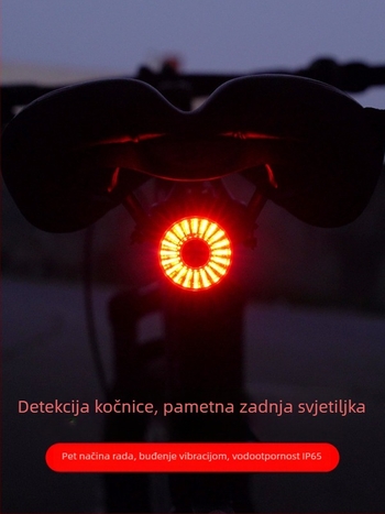 Stražnja svjetiljka za bicikl sa senzorom i kočnicom, punjiva, pogodna za planinske i cestovne bicikle, noćno upozorenje i treptanje