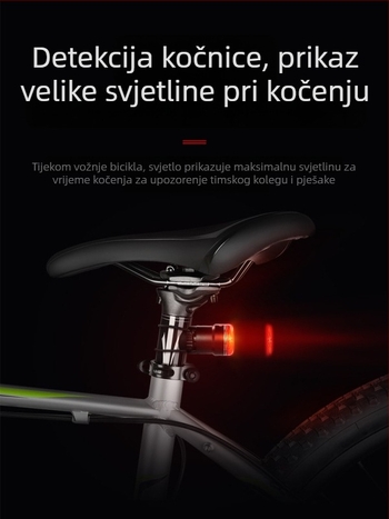Stražnja svjetiljka za bicikl sa senzorom i kočnicom, punjiva, pogodna za planinske i cestovne bicikle, noćno upozorenje i treptanje