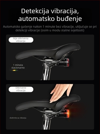 Stražnja svjetiljka za bicikl sa senzorom i kočnicom, punjiva, pogodna za planinske i cestovne bicikle, noćno upozorenje i treptanje
