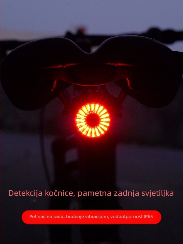 Stražnja svjetiljka za bicikl sa senzorom i kočnicom, punjiva, pogodna za planinske i cestovne bicikle, noćno upozorenje i treptanje