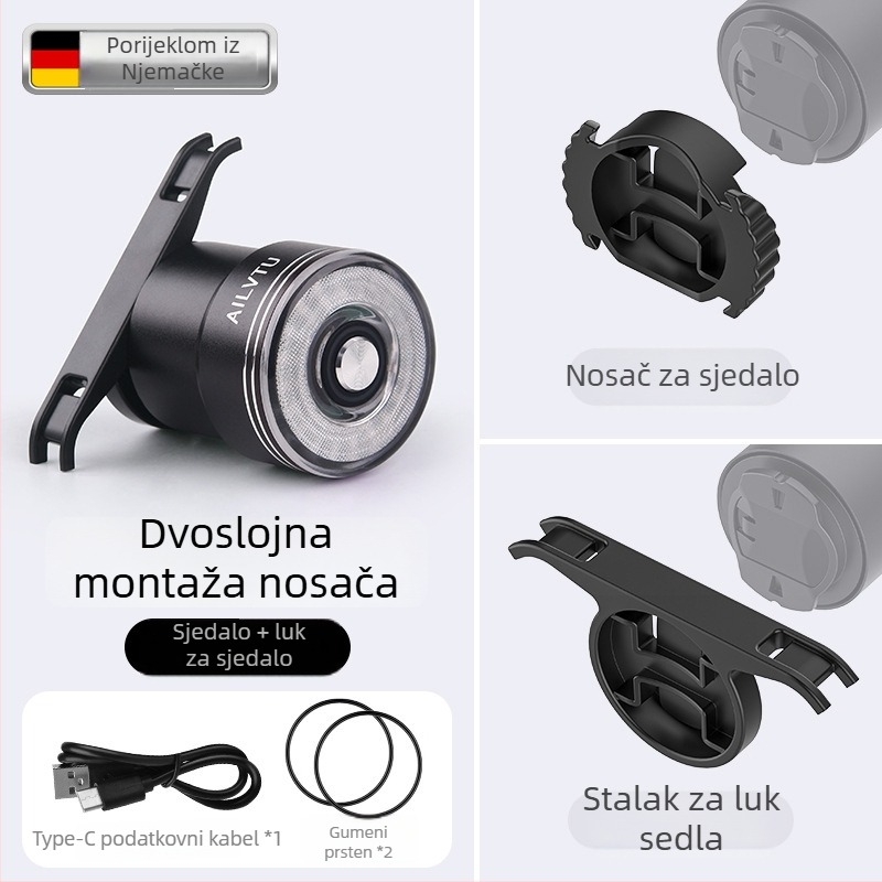 Stražnja svjetiljka za bicikl sa senzorom i kočnicom, punjiva, pogodna za planinske i cestovne bicikle, noćno upozorenje i treptanje