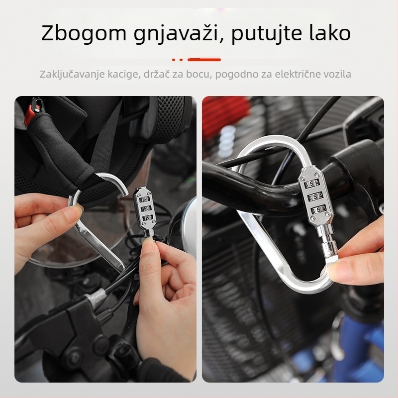 CJSJ CH-22B cinkov legirani numerički lokot za ruksak i kacigu – D-tip, 6,3 mm debljina šipke, 44 mm razmak