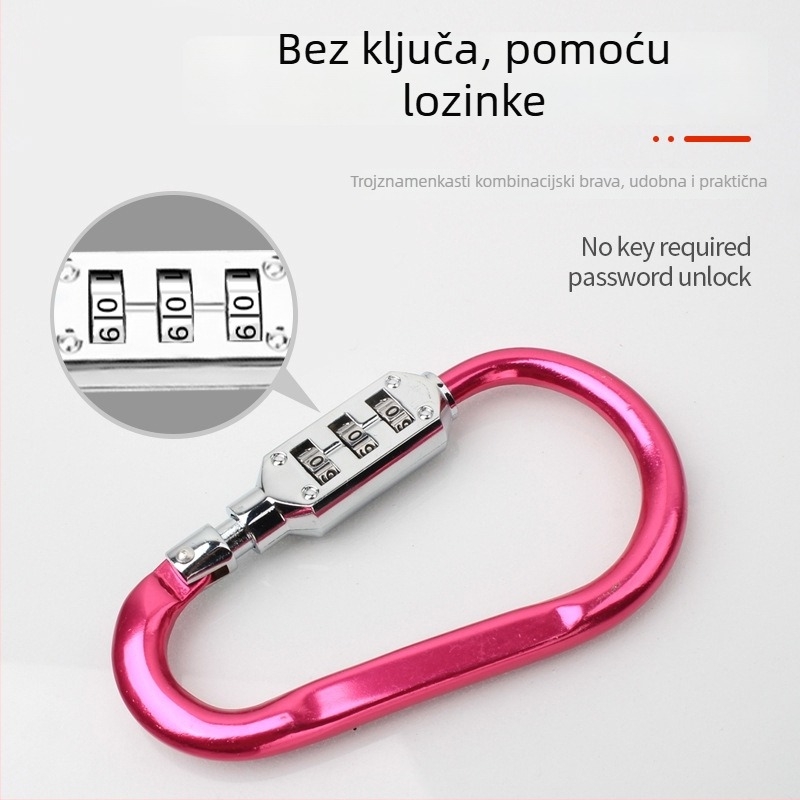 CJSJ CH-22B cinkov legirani numerički lokot za ruksak i kacigu – D-tip, 6,3 mm debljina šipke, 44 mm razmak
