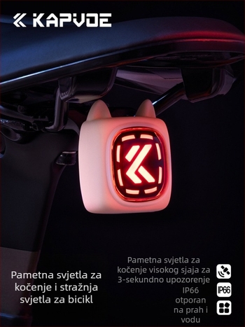 Kapvoe pametno stražnje svjetlo za bicikl — USB-C punjenje, 400mAh baterija, montaža kopčom, noćna vožnja
