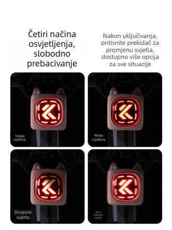 Kapvoe pametno stražnje svjetlo za bicikl — USB-C punjenje, 400mAh baterija, montaža kopčom, noćna vožnja