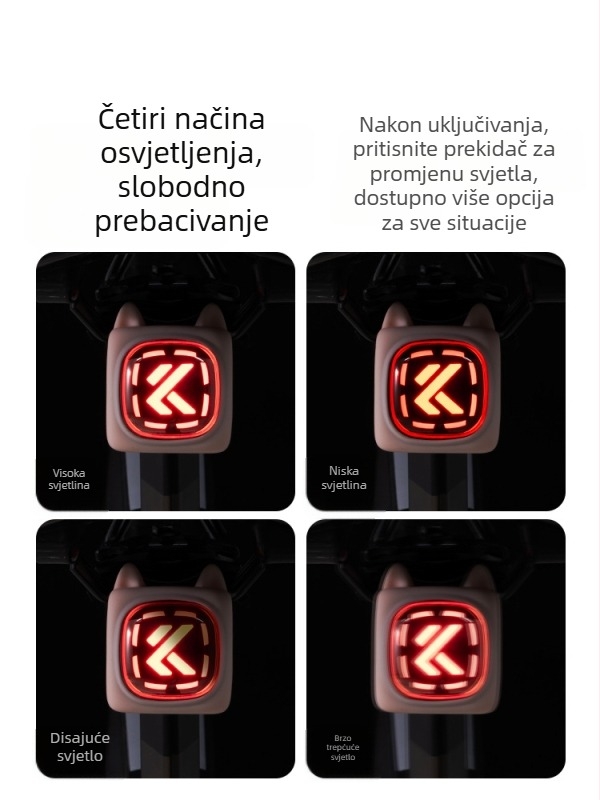 Kapvoe pametno stražnje svjetlo za bicikl — USB-C punjenje, 400mAh baterija, montaža kopčom, noćna vožnja